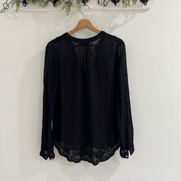 velvet by graham spencer Black Embroidered Blouse Boho Chiffon Semi Sheer UU800 - Picture 4 of 4